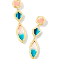 Monica Gold Linear Earrings in Teal Mix