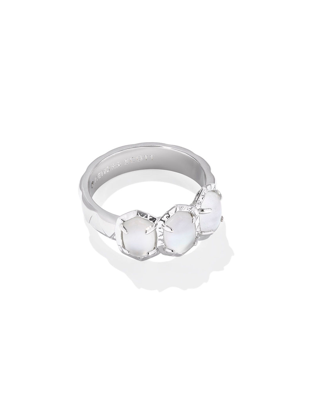 Daphne Silver Band Ring in Ivory Mother of Pearl