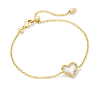 Ari Heart Gold Delicate Chain Bracelet in Ivory Mother of Pearl