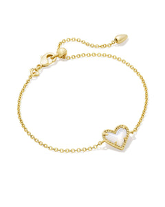 Ari Heart Gold Delicate Chain Bracelet in Ivory Mother of Pearl