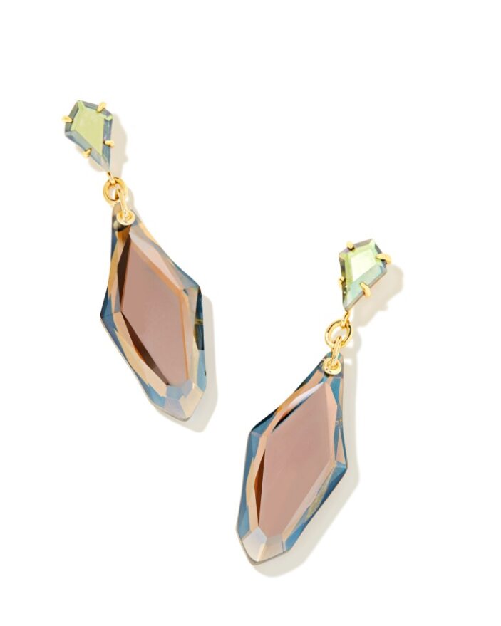 Alexandria Gold Statement Earring in Gray Dichroic Glass