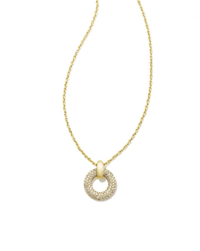 Mikki Pave Gold Pendant Necklace in White Crystal