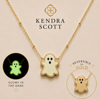 Ghost Short Pendant Necklace Gold White Glow in the dark.