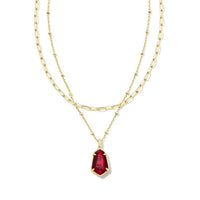 Alexandria Gold Multi Strand Necklace in Cranberry Illusion