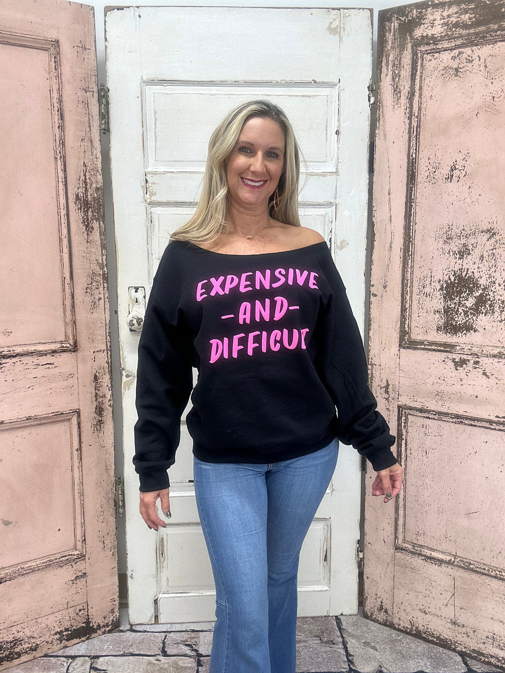 Expensive & Difficult Puff Off-Shoulder Sweatshirt