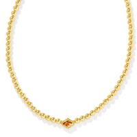 Abbie Gold Beaded Necklace in Marbled Amber Illusion