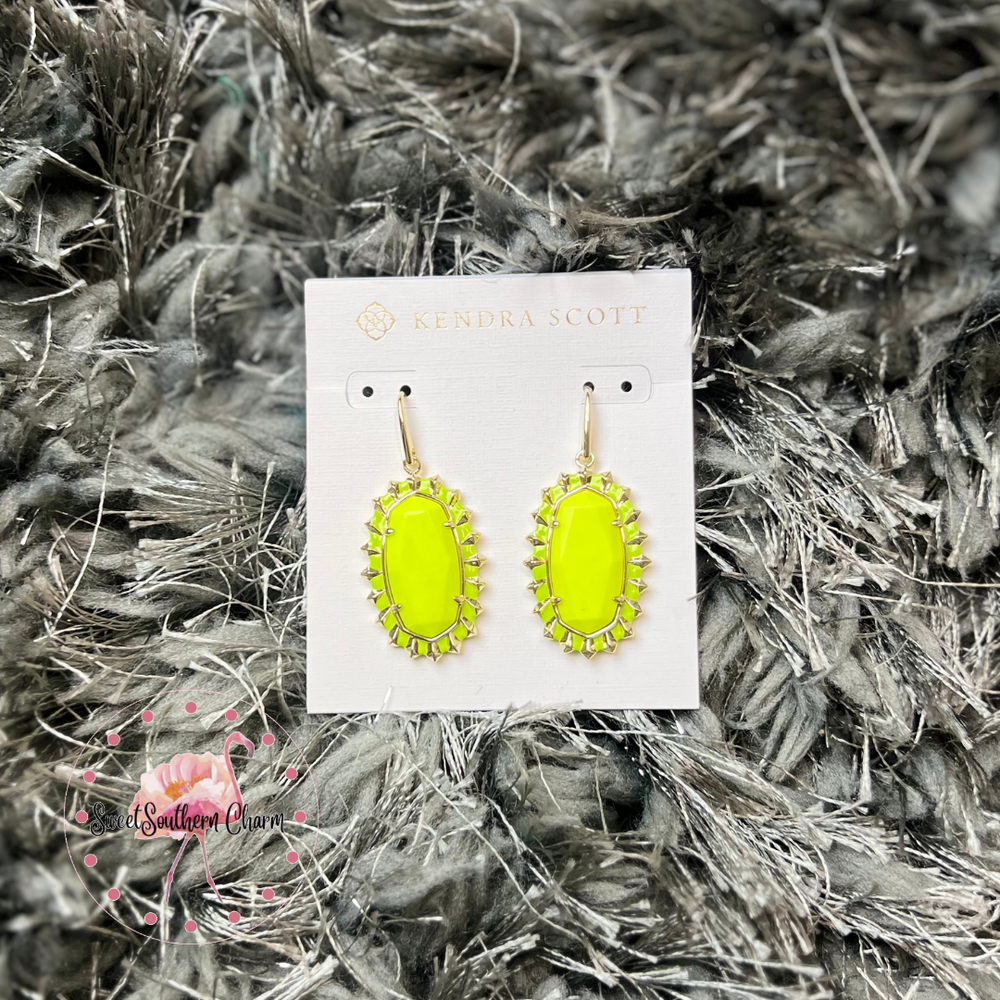 Dani Gold Color Burst Frame Drop Earrings in Chartreuse Magnesite