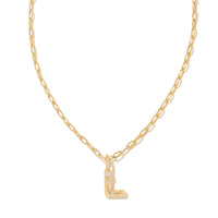 Crystal Letter L Gold Short Pendant Necklace in White Crystal