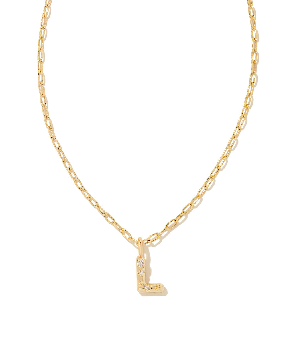 Crystal Letter L Gold Short Pendant Necklace in White Crystal