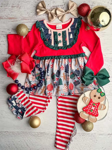 Candyland Christmas Ruffled Tunic & Pants Set