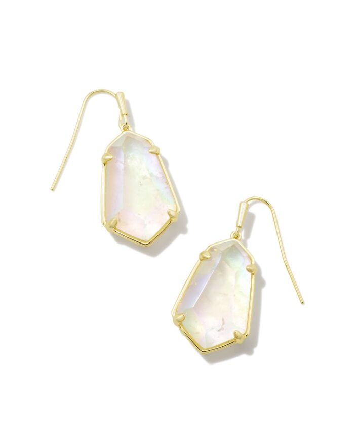 Alexandria Gold Drop Earring in Iridescent Clear Rock Crystal