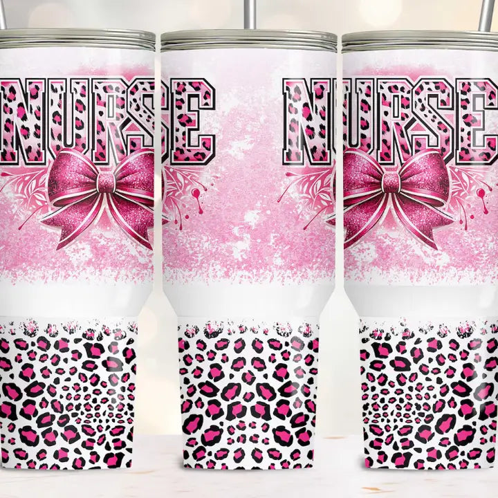 Pink Leopard Coquette Nurse 40oz Tumbler