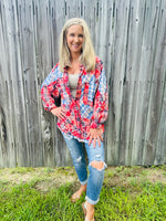 Red Color Block Plaid Shirt
