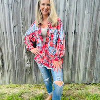 Red Color Block Plaid Shirt