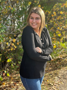 Black Knit V-Neck Top