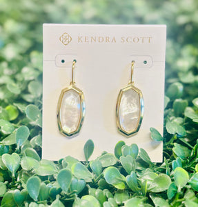 Dani Bezel Gold Drop Earrings in Ivory Mother of Pearl