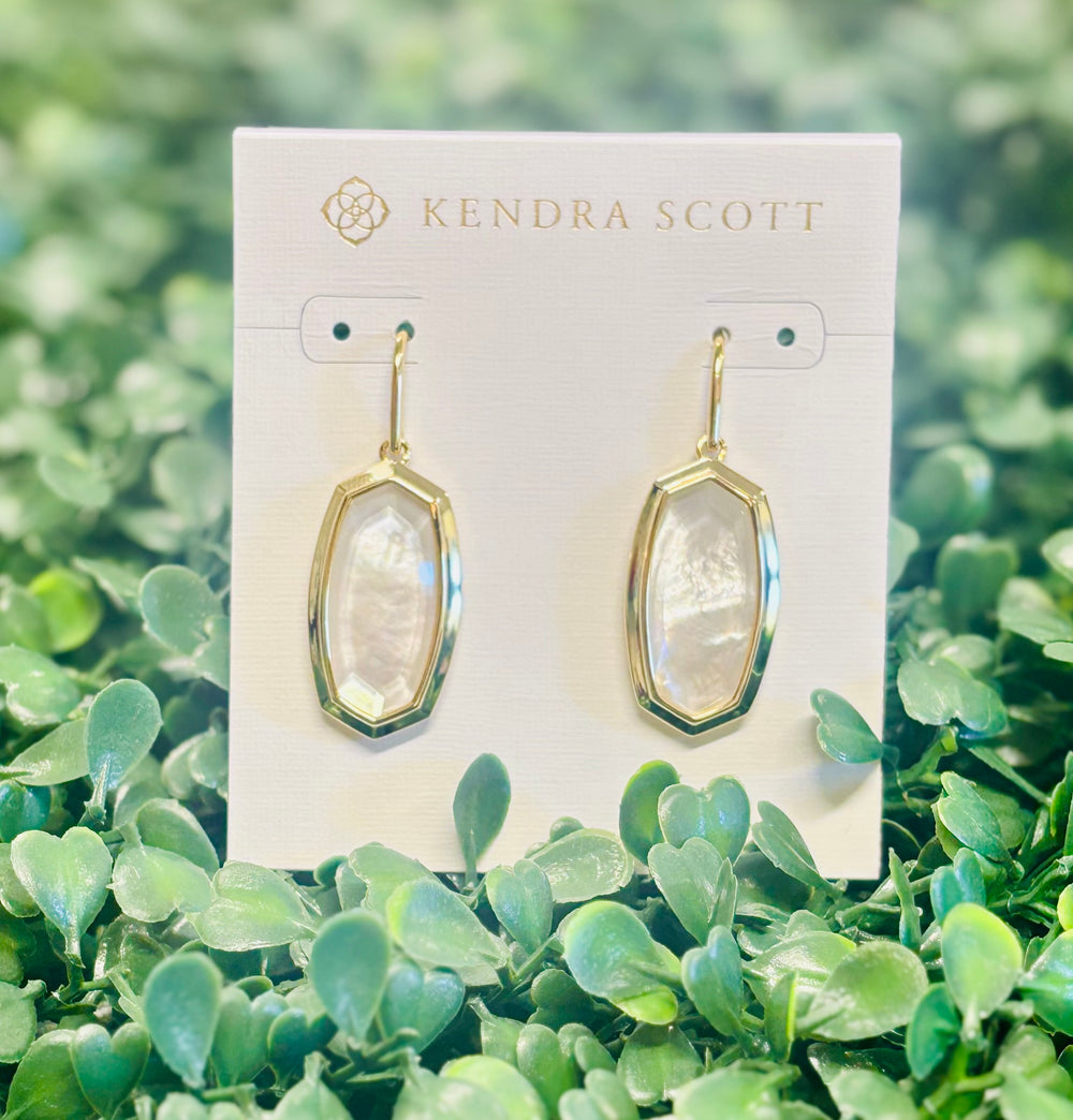Dani Bezel Gold Drop Earrings in Ivory Mother of Pearl