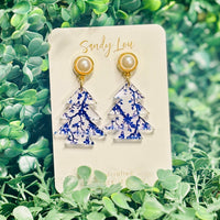 Blue Willow Holiday Tree Earrings