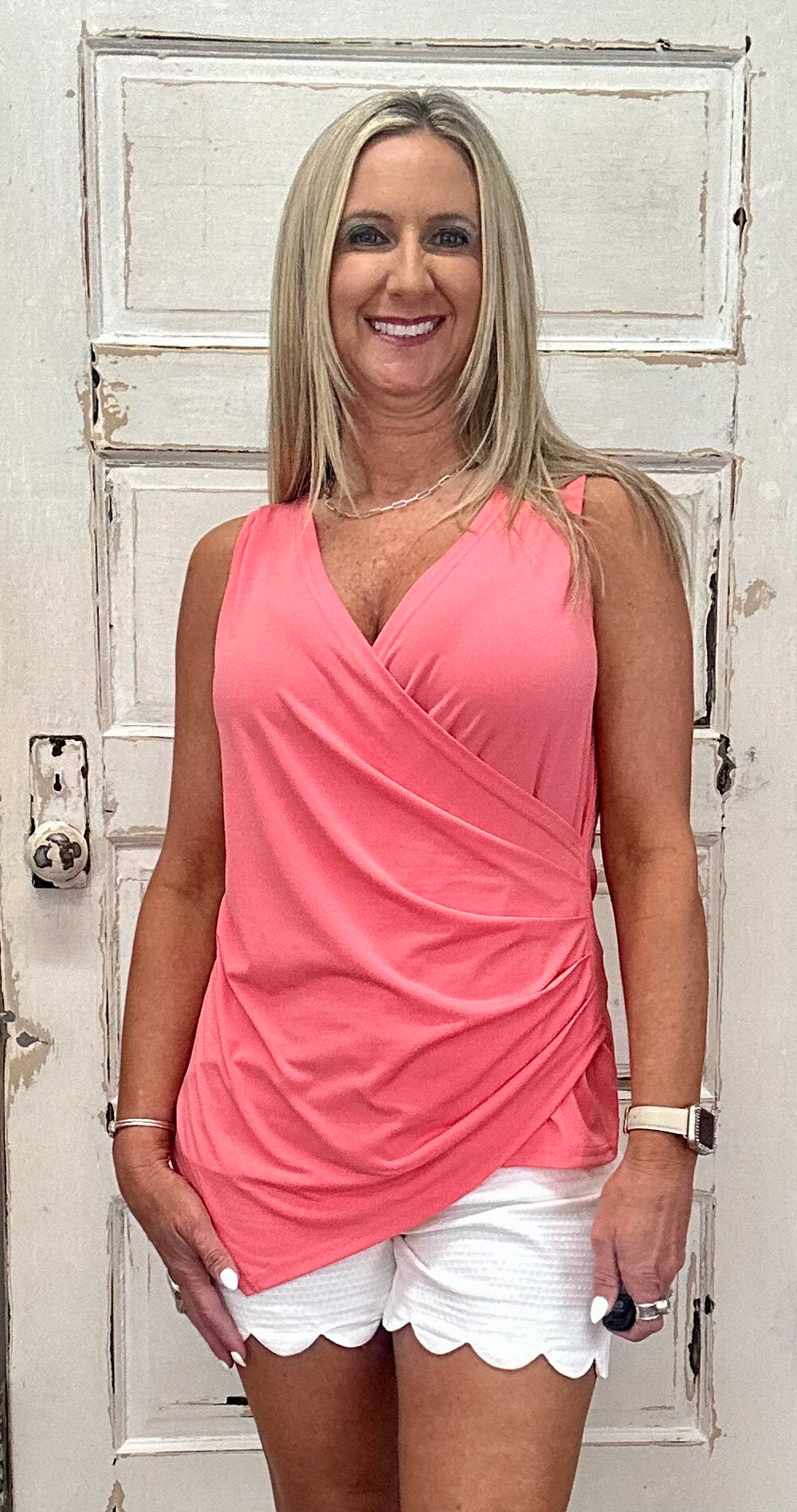 Misty Asymmetrical Tank Top - Coral