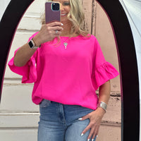 Rebecca Ruffle Sleeve Top - Pink