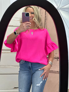 Rebecca Ruffle Sleeve Top - Pink