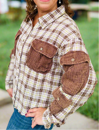 Brown Plaid Button Down Shirt