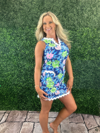 Navy Hawaiian Floral - Sleeveless Dress