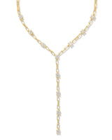 Lexi Gold Y Necklace in White Crystal
