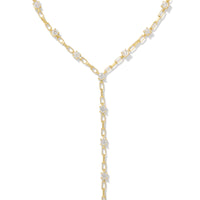 Lexi Gold Y Necklace in White Crystal