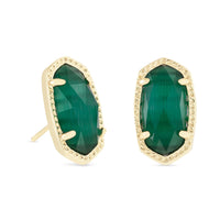 Ellie Gold Stud Earrings in Emerald Cats Eye