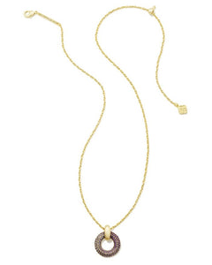 Mikki Pave Gold Pendant Necklace in Purple Mauve Ombre Mix