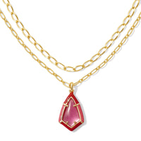 Camry Gold Enamel Frame Multi Strand Necklace in Azalea Illusion