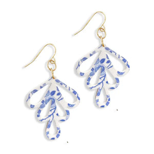 Blue Floral Acrylic Teardrop Earrings