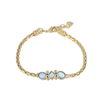 B5569-G6F0 Opalas do Mar Blue Opal Single Strand 3 Stone Bracelet - Gold