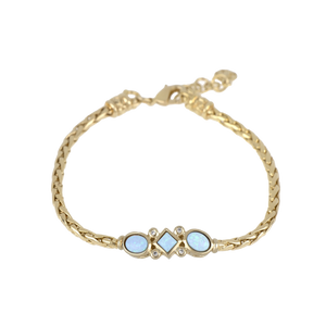 B5569-G6F0 Opalas do Mar Blue Opal Single Strand 3 Stone Bracelet - Gold