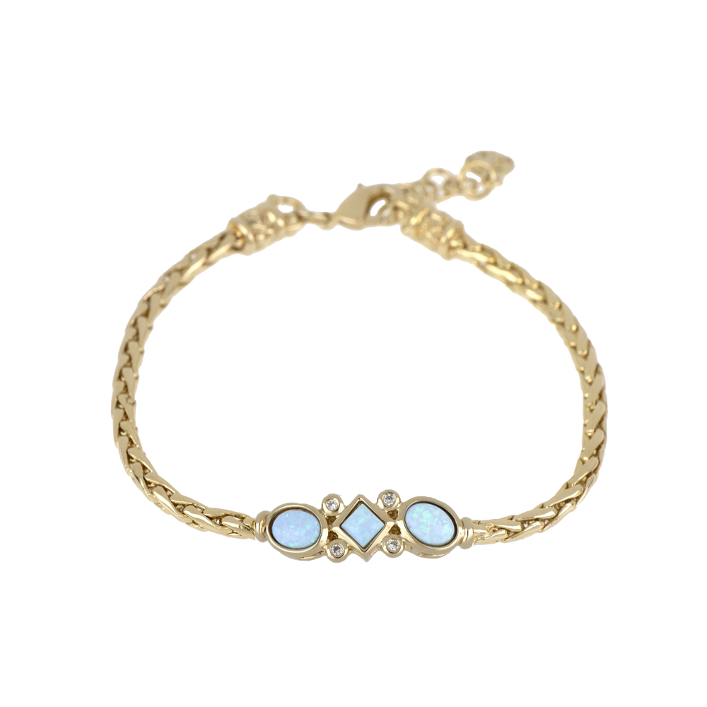 B5569-G6F0 Opalas do Mar Blue Opal Single Strand 3 Stone Bracelet - Gold