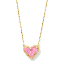 Ari Heart Gold Pendant Necklace in Pink Iridescent Glitter Glass