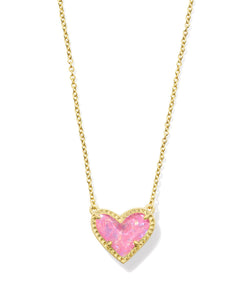 Ari Heart Gold Pendant Necklace in Pink Iridescent Glitter Glass