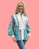 Aqua Paisley Printed Long Sleeve Top
