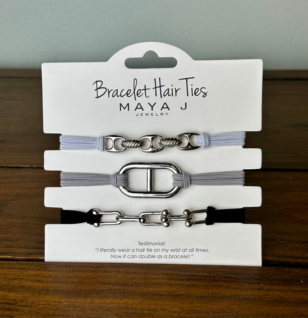 Essential Bracelet Hair Ties - White, Gray & Black (Silver)