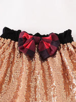 Red and Black Plaid Santa Applique Sequin Skirt Set
