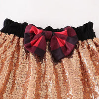 Red and Black Plaid Santa Applique Sequin Skirt Set