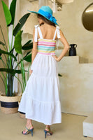 White Multi-Color Smocked Tiered Maxi Dress
