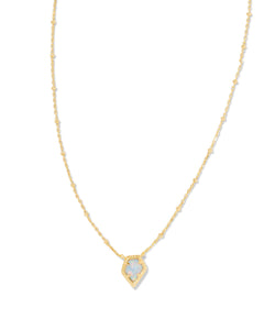 9608861909 Framed Gold Tess Satellite Short Pendant Necklace in Luster Light Blue Kyocera Opal