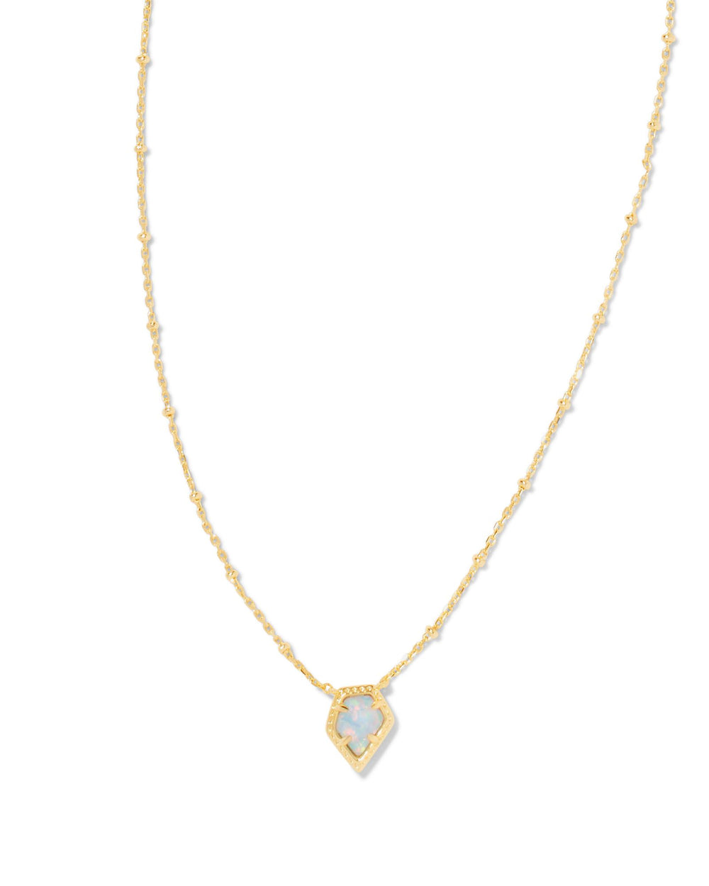 9608861909 Framed Gold Tess Satellite Short Pendant Necklace in Luster Light Blue Kyocera Opal