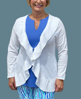 CAC7397 Ruffle Trimmed Cardigan - WHT
