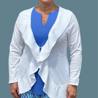 CAC7397 Ruffle Trimmed Cardigan - WHT