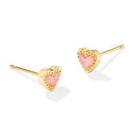 Mini Ari Heart Gold Stud Earrings in Rose Quartz