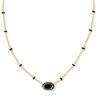 Mini Elisa Gold Enamel Frame Short Pendant Necklace in Black Agate