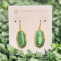 Dani Bezel Gold Drop Earrings in Green Tigers Eye